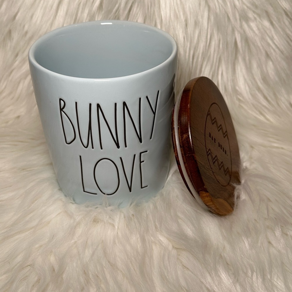 Rae Dunn Bunny Love Ceramic Canister with Wooden Lid - Picture 3 of 4